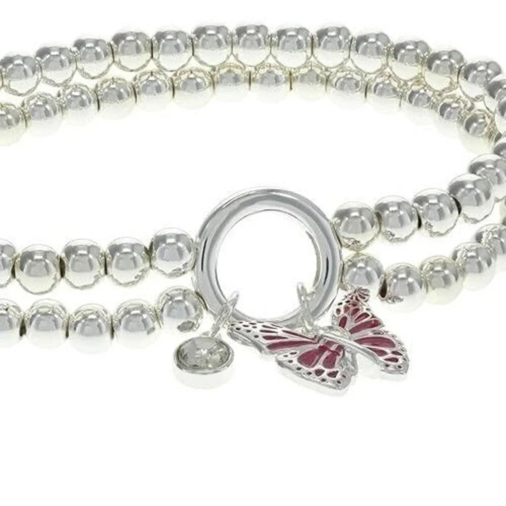 Alex and Ani Bracelet Women's OS Shiny Silver Butterfly Double Stretch JDM677